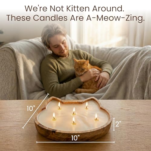 Dough Bowl Candle Co. Pet Odor Eliminator for Home - 10x10 Large Cat-Shaped Odor Absorber, 6 Wick Soy Wax Scented Candles, Pet Deodorizer Aromatherapy Candle with 70H Burn Time for Cat or Dog Smell - style: Cat Candle