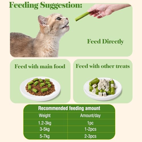 30g Cat Grass Sticks, Freeze Dried Cats Grass Teething Stick, Edible Cat Chew Toy for Teeth Cleaning Dental Health and Hairball Removal