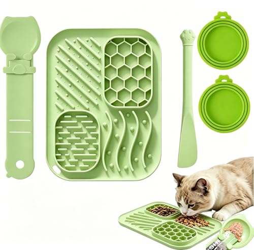 AZY Cat Lick Mat, Slow Feeder Mat, Wet Food Spoon, Treat Dispenser, 5PCS - color: green