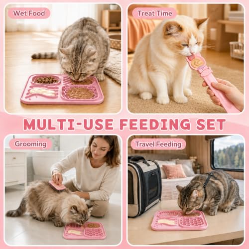 AZY 3-Piece Slow Feeder Cat Bowl Set with Strong Suction Cups - color: pink