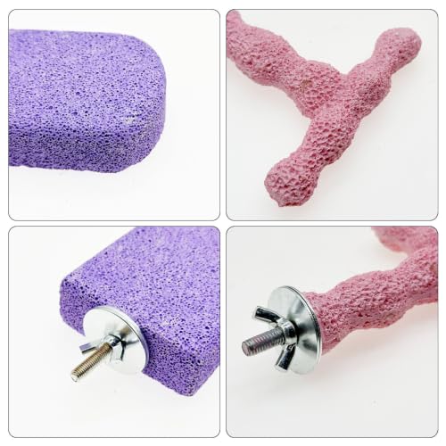 4 Bird Beak Grinding Stone Parrot Perch Stand for Small Birds - color: Cyan-Purple-Pink, size: Big
