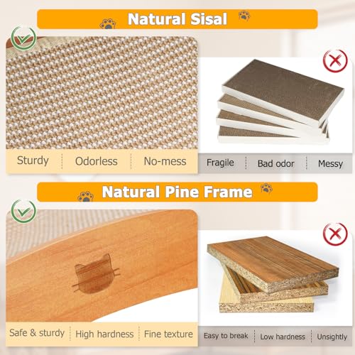 3 in 1 Sisal Cat Scratcher Bed, Solid Pine Cat Scratcher with Balls (Wood) - color: Wood, size: Large