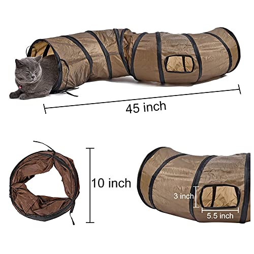 Andiker Cat Tunnel, S-Shape Cat Tube Collapsible Kitten Play Toy with 2 Side Holes for Kitten Exercising Hiding Training and Running Cats Toy for Indoor Cats(Brown) - color: Brown