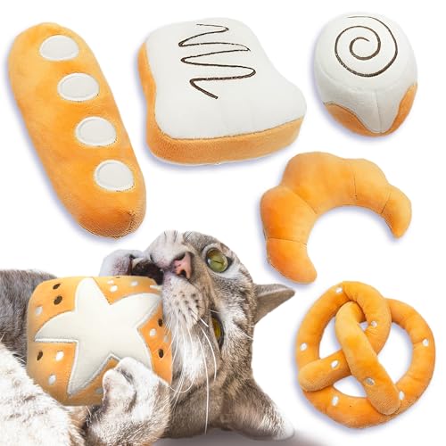 SunGrow Catnip Buns, Physical and Mental Enrichment Instruments for Felines, for Cat Entertainment and Relaxation, Cute Bread-Shaped Stuffed Companions, Soft Flanellete Material, 6 Pieces per Pack