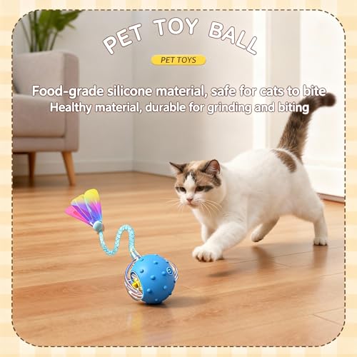 Interactive Cat Toy, Auto Chirping Ball w/ 3 Tails, Self Play Indoor - color: P02 Blue