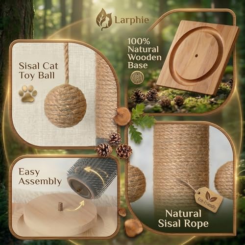 4-in-1 Solid Wood Cat Scratching Post with Self-Groomer, Large Size - size: Large
