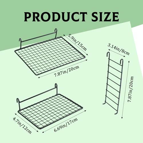 4 Pcs Bird Perches Platform, Stainless Steel Bird Cage Platform with Climbing Ladder Bird Cage Accessories for Budgerigars, Cockatiels, and Small to Medium-Sized Birds (Black)