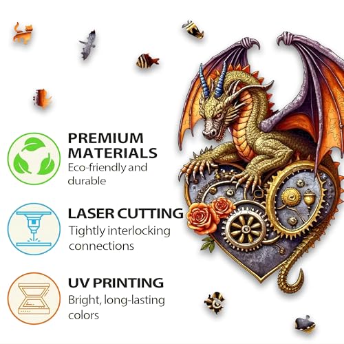 Jigsaw Puzzles,210 Pieces Flying Dragon Wooden Puzzles for Adults, Unique Shaped Plant Puzzles,Brain Teaser Family Flower Puzzle Game (Dragon, Medium) - color: Dragon, size: Medium