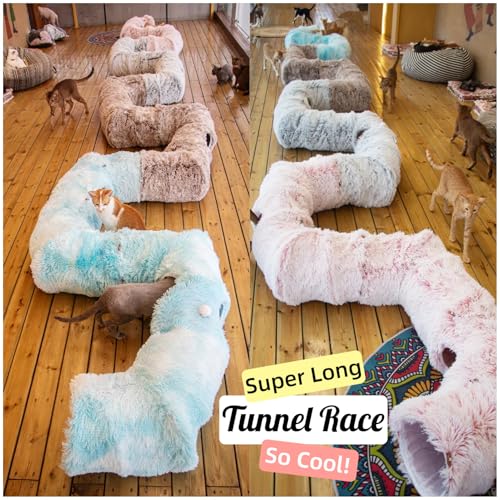 XxingSheep 4-Cave Plush XL Cat Tunnel Bed Indoor Cats Peekaboo Toy Mat Pink - color: Pinkish White