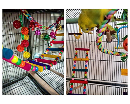 DS. DISTINCTIVE STYLE Bird Ladder Toys Coloured Flexible Parrot Swing Bridge Wooden Cockatiel Cage Hanging Climbing Ladder - size: 27.6 in (12 Steps)