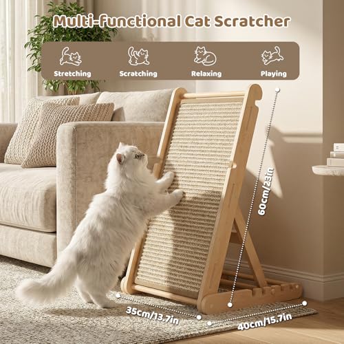 XiaZ Cat Scratcher, 23" Sisal Cats Scratching Board with 5 Adjustable Heights, No Assembly Required, Foldable Cat Scratchers for Indoor Cats and Kittens, Ready to Use - size: 15.7"L x 13.7"W x 23"H