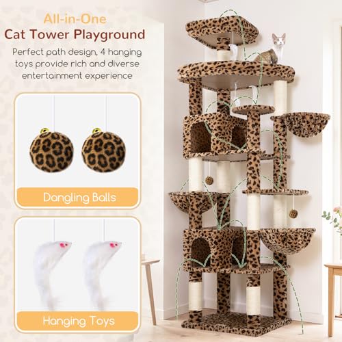 Globlazer 82in Leopard Extra Large Cat Tree for Indoor Large Cats, S82 - color: Leopard Print