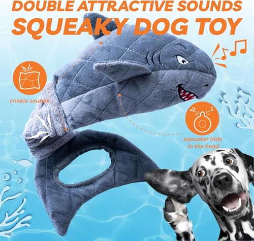 LEGEND SANDY Large Squeaky Dog Toys to Keep Them Busy, Interactive Plush Dog Toy,Crinkle Tug of War Dog Chew Toy for Small, Medium, and Large Dog - color: 1 Pack Grey Shark