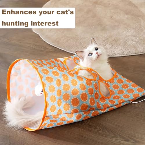 Cat Tunnel Bag for Indoor Cats, Foldable Pet Tunnel Crinkle Sack Bag with a Little Mouse & 3 Toy Ball, Portable Crinkle Paper Interactive Hide and Seek Cat Toys (Orange) - color: Orange