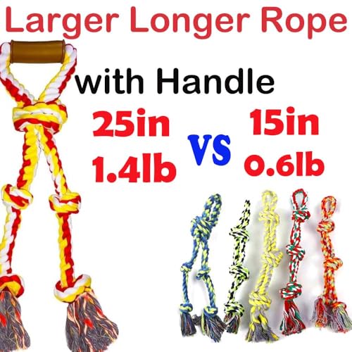 Extra Large Dog Rope Toys for Aggressive Chewers - Tug of War, Interactive, Heavy Duty, Outdoor, Medium to Large Breed Dog Chew Rope with Handle - color: yellow