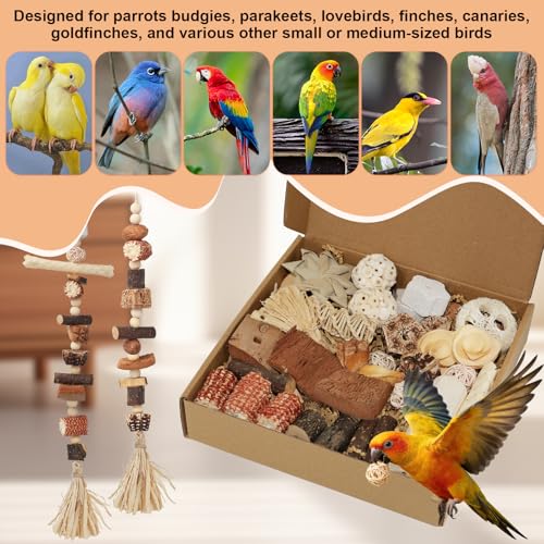 Bird Toys Natural Parrot Foraging Box with DIY Hanging String - size: Large
