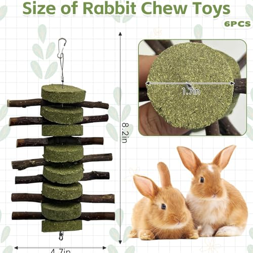kathson 6 PCS Bunny Chew Toys for Teeth Grinding, Chinchilla Treats Organic Bamboo Sticks Natural Fruitwood Branches for Rabbits Guinea Pigs Hamsters (Fruitwood Sticks+Alfalfa Cakes) - size: 6PCS