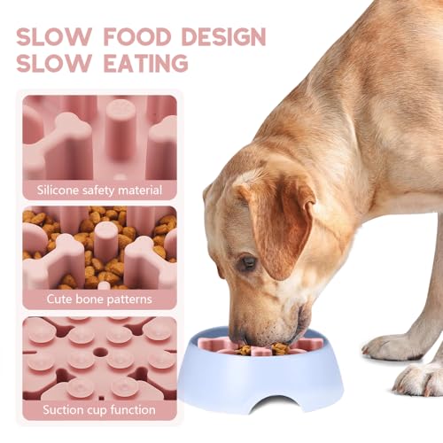 Soft Silicone Anti-Choking Puzzle Slow Down Eating Feeder Insert for Dogs, Compatible with Regular Elevated Dog Bowls - color: Pink, size: Large