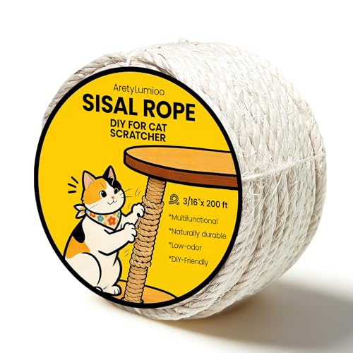 Natural Sisal Rope for Cat Tree and Scratching Post, 3/16 Inch x 200ft - size: 3/16'' x 200ft