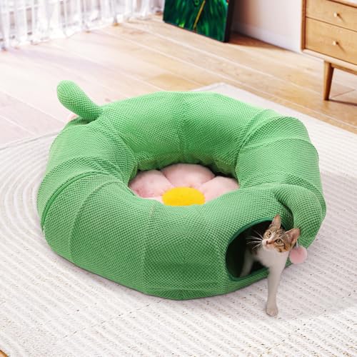 PEQULTI Flower Donut Cat Tunnel Bed Washable Plush Mat Multi for Small Pets - color: Flower