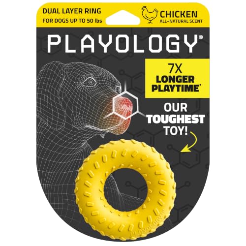 Playology Dual Layer Ring Dog Toy for Aggressive Chewers, Chicken Scent - size: Medium, style: Chicken