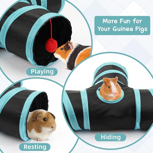 Rypet Guinea Pig Tunnel Hideout 3-Way Collapsible Pet Tubes, Blue Black - color: Blue Black