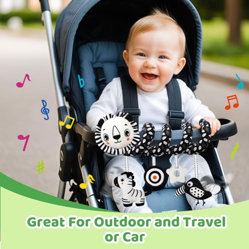 Black White High Contrast Baby Carseat Toy for Newborns 0-6 - style: Lion