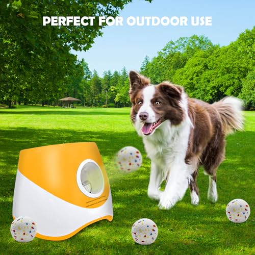 Automatic Dog Ball Launcher for Small to Medium Dogs, 2.2 Inch ETPU Dog Ball Thrower, 3 Distance Adjustable 19-39 Ft Interactive Dog Toy, Mental Stimulating Puppy Toy with 4 ETPU Balls (Orange) - color: Orange