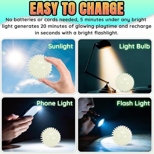 LECHONG 6-Pack Glow in The Dark Squeaky Dog Balls, 3.5” Spiky Dog Toy Balls, Durable Glowing Rubber Fetching Ball for Medium & Large Dogs Nighttime Playing Indoors & Outdoors - size: Medium-6 Packs