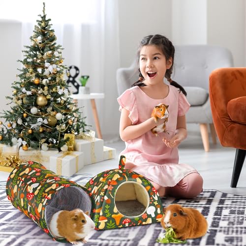 Bienbee Guinea Pig Hideout, 2 Piece Washable Set for Small Animals Large - color: Green Mushroom, size: Large(9.4"L x 9.4"W x 7.9"H)