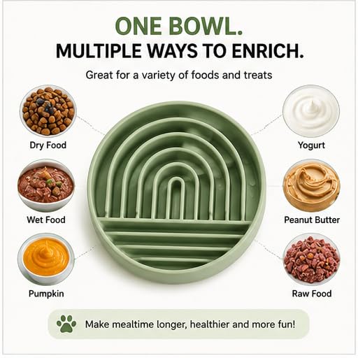 Moyelle Silicone Slow Feeder Dog Bowl for Small Breeds, BPA-Free, Silicone Suction Bowl for Fast Eaters, Dog Food for Fast Eaters, Dogs and Cats, Dry Food and Water Bowl, Dishwasher Safe (Green) - color: Green