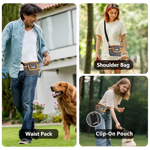 Dog Treat Pouch with Magnetic Closure for Pet Training - color: Dark Grey