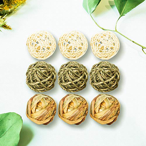 9 Pcs Small Animals Play Balls Rolling Activity Chew Toys Gnawing Treats for Rabbits Guinea Pigs Chinchilla Bunny Natural Balls, Pet Cage Entertainment Accessories (9 Pcs) - color: 9 Pcs