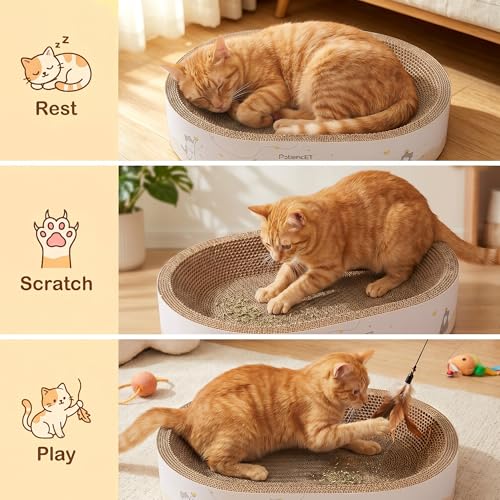 PatiencET 2-in-1 Oval Cat Scratcher Bed, Cardboard Lounger Scratch Bowl - size: Oval Wide - 1 Pack