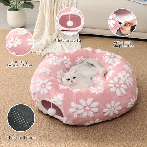 Cute Round Cat Tunnel for Indoor Cats, Pink - color: Pink Flower, size: Round