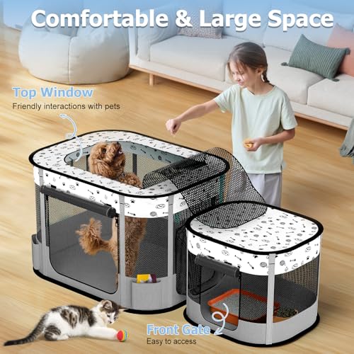 Portable Cat Playpen, Foldable Pet Dog Playpen, Kitten Puppy Play Pen - color: Grey
