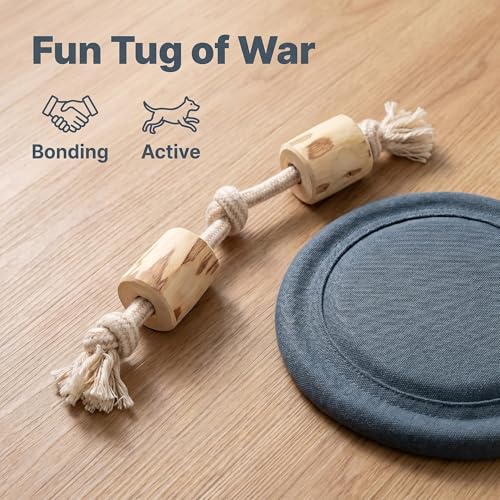 Natural Coffee Wood Dog Chew Toy Set, 1 Rope Knot Interactive Toy + 1 Coffee Wood Chew Stick, Heavy Duty Sturdy Durable, Healthy Teeth Cleaning Chew Toys for Medium Large Dogs