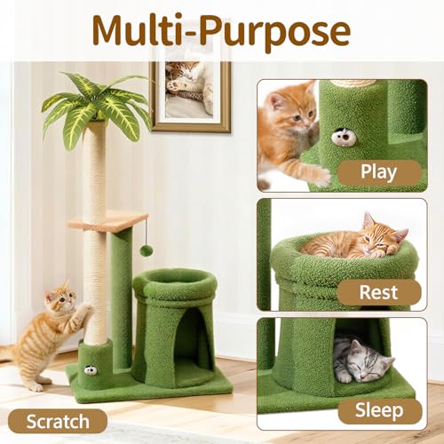 41" Cat Tree Tower Condo Scratch Post Stand for Indoor Small Cats - color: Emerald Green, size: 41 in