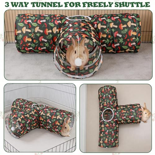 BWOGUE Bunny Tunnels & Tubes, 3-Way Collapsible Rabbit Hideout for Bunnies - color: Mushroom