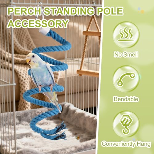 Bird Rope Perch Swing, Spiral Rope Perch Standing Pole Accessory Climbing Swing Paw Grinding 59 Inch, (Pink) Intended for Parrot/Parakeet/Budgies/Cockatiels/Lovebirds - color: Pink, size: 59 Inch