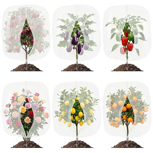 SATINIOR 6 Pcs Bird Netting for Garden 9.8 x 9.8 ft Garden Netting Plant Insect Mesh Bags Bush Net Cover with Drawstring Zipper for Blueberry Tomato Strawberry Plants Protection from Insect Squirrel - size: 9.8 x 9.8 ft
