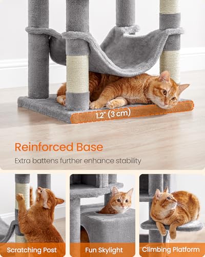 Feandrea Cat Tree, 59.5-Inch Tall Cat Tower, Multi-Level Condo, Light Gray - color: Light Gray, size: 59.5 Inches