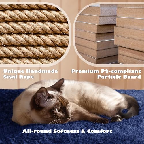 Yaheetech 54in Cat Tree Tower, 2 Caves, Kitten-Ear Perch & Scratching Posts - color: Navy Blue, size: 54in