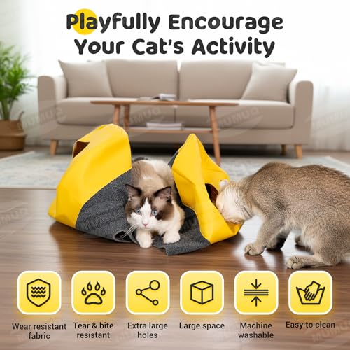 Cat Play Bag Collapsible Cat Tunnel Activity Center Mat Play Rug - color: M Gray+Yellow