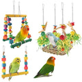 DBNESS Bird Hammock Toys Parakeet Perches Swing, 3in1 Detachable Parrot Cage Accessories, Wooden Hanging Chew Toys for Medium Conure Cockatiel Quaker Lory - size: 3 in 1