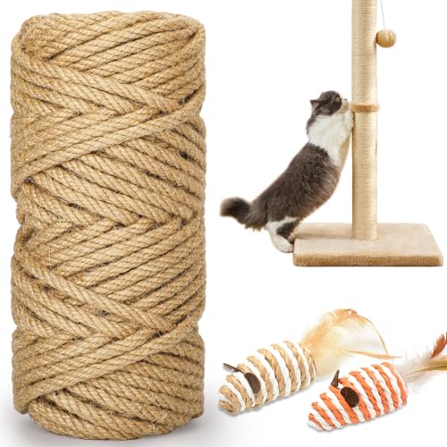 98FT 1/4 Inch Cat Scratching Sisal Rope for Cat Trees & Posts - color: Natural, size: 98ft
