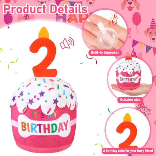 Dansydaisy Dog Birthday Cake Toy Squeaky Plush Gift,2nd,Pink - color: Pink, style: 2nd