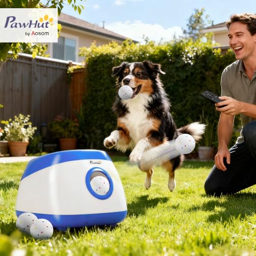 PawHut Automatic Dog Ball Launcher Remote Control for Large Breeds Blue - color: Blue