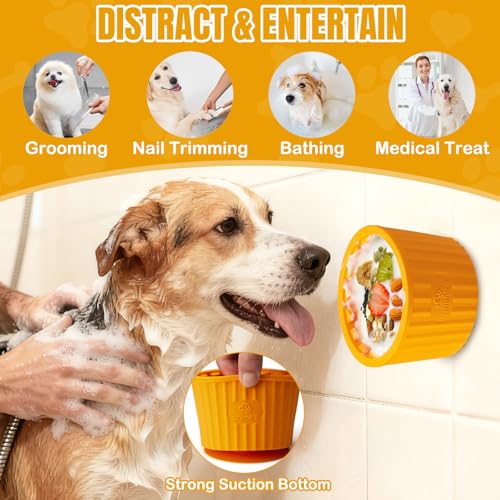 Dog Lick Bowl, Anxiety Relief Dog Licking Mat Freezer Treat Dispenser, Non-Slip Anti-Choking Silicone Slow Feeder Lick Bowl for Small Medium & Large Breed Dogs, BPA Free(Orange,M-L) - color: Orange, size: M-L