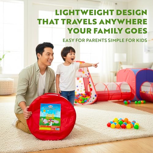 Playz 5pc Pop Up Play Tent and Crawl Through Tunnels for Kids w/Carry Bag - color: Red